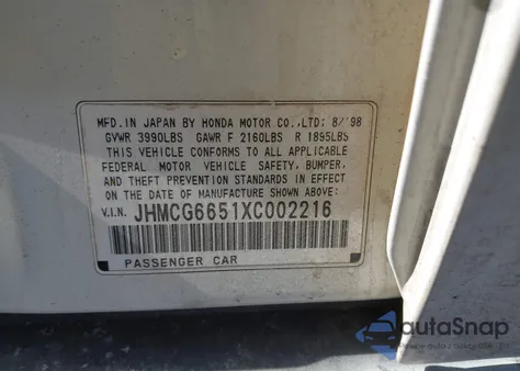 1999 Honda Accord Lx из США, поврежденный, VIN JHMCG6651XC002216